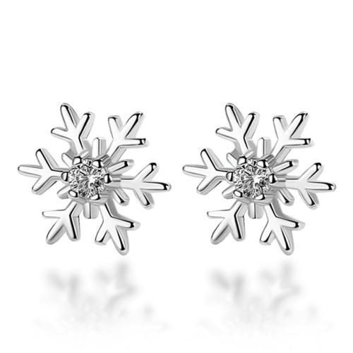 Pendientes de Navidad, aleación de zinc, con metal, Copo de Nieve, Diseño de Navidad & Joyería & diferentes estilos para la opción & micro arcilla de zirconia cúbica & para mujer, más colores para la opción, Vendido por Par