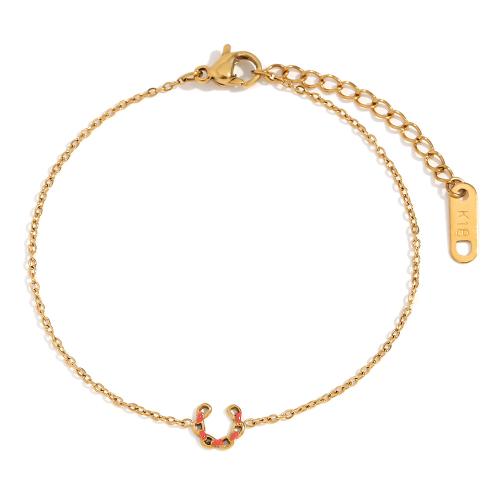 Pulseras de acero inoxidable, acero inoxidable 304, con 3cm extender cadena, 18K chapado en oro, Joyería & para mujer & esmalte, dorado, longitud:aproximado 16 cm, Vendido por UD