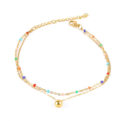 Stainless Steel Anklets Jewelry, 304 Stainless Steel, with 5cm extender chain, Double Layer & for woman & enamel, golden Approx 21 cm 