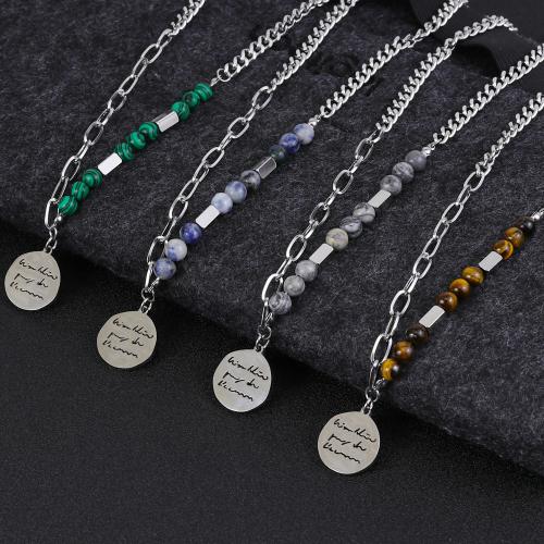 Gemstone Necklaces, 304 Stainless Steel, with Gemstone, with 5cm extender chain, polished, fashion jewelry & for man Approx 50 cm 