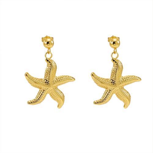 Stainless Steel Drop Earring, 304 Stainless Steel, Starfish, 18K gold plated, fashion jewelry & for woman, golden 