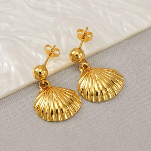 Stainless Steel Drop Earring, 304 Stainless Steel, Shell, 18K gold plated, fashion jewelry & for woman, golden 