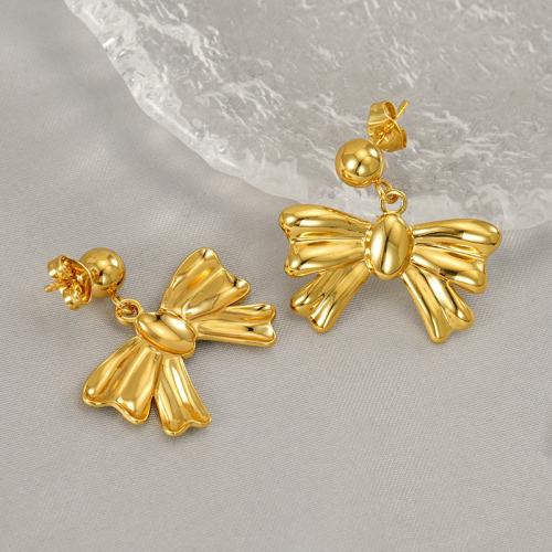 Stainless Steel Drop Earring, 304 Stainless Steel, Bowknot, 18K gold plated, fashion jewelry & for woman, golden 