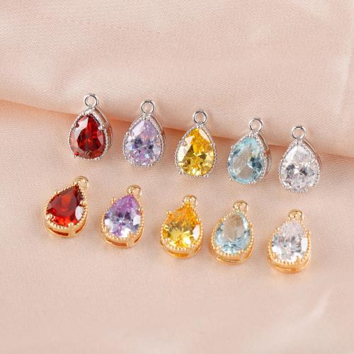 Cubic Zirconia Brass Pendants, with Cubic Zirconia, Teardrop, plated, DIY 