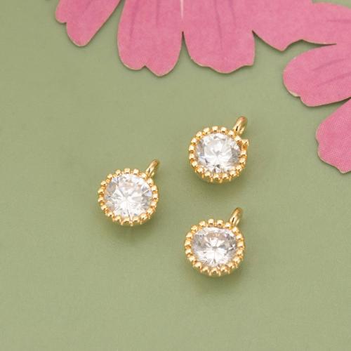 Cubic Zirconia Brass Pendants, with Cubic Zirconia, Round, gold color plated, DIY 