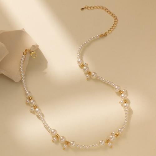 Plastic Pearl Necklace, with Iron, with 7cm extender chain, fashion jewelry, white cm 