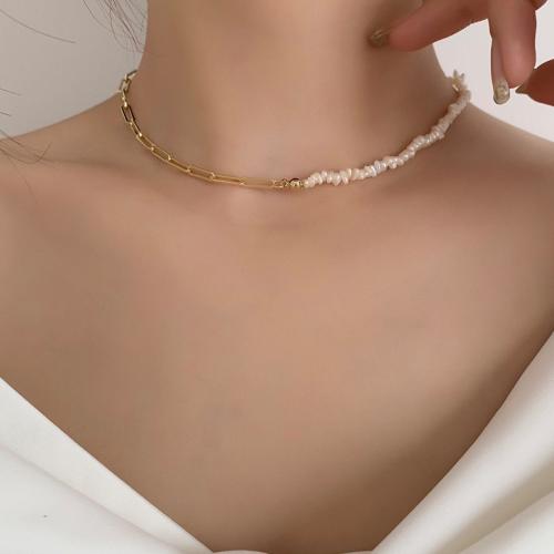 Collar de Perlas Natural de Freshwater, aleación de zinc, con Perlas cultivadas de agua dulce, con 7cm extender cadena, chapado en color dorado, Joyería, dorado, longitud:38 cm, Vendido por UD