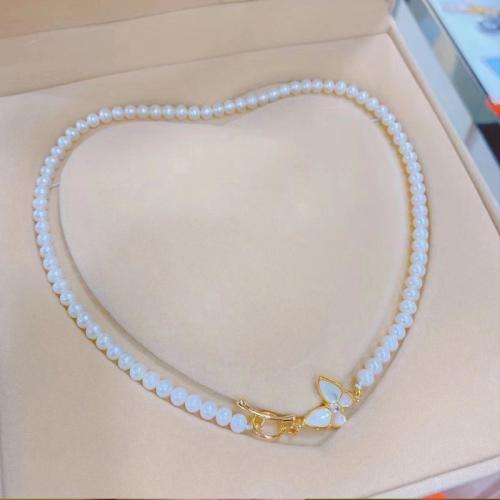 Concha Collar de perlas de agua dulce, Perlas cultivadas de agua dulce, con Ostra Perla & metal, Joyería & micro arcilla de zirconia cúbica, Blanco, longitud:40 cm, Vendido por UD