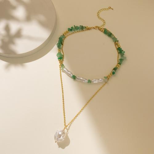 Gemstone Necklaces, Iron, with Natural Stone & Plastic Pearl, gold color plated, fashion jewelry, golden 