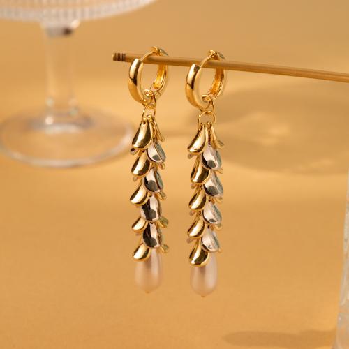 Plastic Pearl Zinc Alloy Earring, with Plastic Pearl, gold color plated, fashion jewelry, golden 