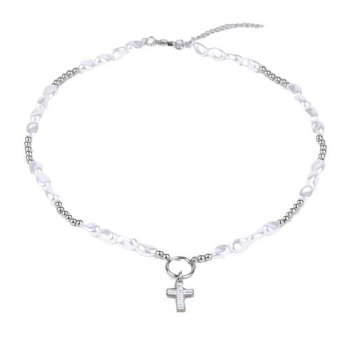 Edelstahl Schmuck Halskette, 304 Edelstahl, mit Kunststoff Perlen, mit Verlängerungskettchen von 5cm, Modeschmuck & unisex, Länge:45 cm, verkauft von PC