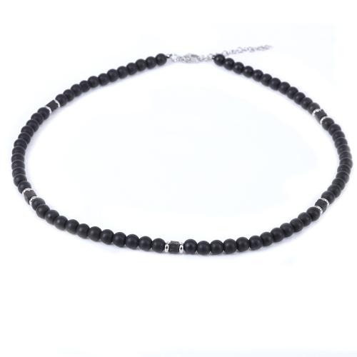 Gemstone Necklaces, Abrazine Stone, with Lava & 304 Stainless Steel, with 5cm extender chain, fashion jewelry & for man, black cm 