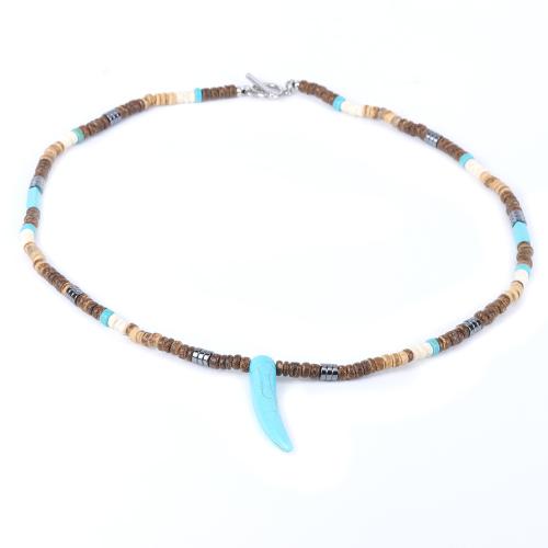 Gemstone Necklaces, Coco, with turquoise & Hematite & 304 Stainless Steel, polished, fashion jewelry & for man, multi-colored cm 