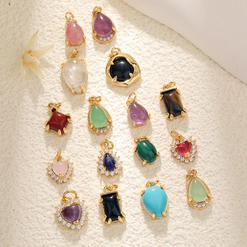 Gemstone Brass Pendants, with Gemstone, plated, DIY & micro pave cubic zirconia 