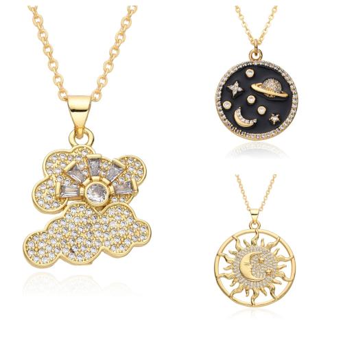 Cubic Zircon Micro Pave Brass Necklace, plated & micro pave cubic zirconia & for woman & enamel, golden Approx 41-50 cm 