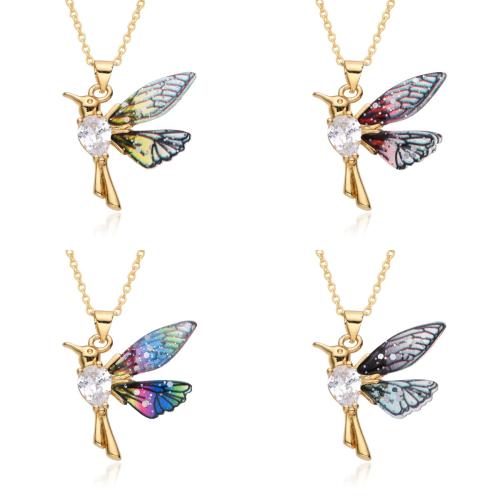 Collier en laiton cubique Zircon Micro Pave, avec résine, Colibri, Placage, pavé de micro zircon & pour femme, plus de couleurs à choisir Environ 41-50 cm, Vendu par PC