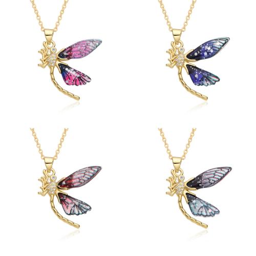 Collier en laiton cubique Zircon Micro Pave, avec résine, libellule, Placage, pavé de micro zircon & pour femme, plus de couleurs à choisir Environ 41-50 cm, Vendu par PC