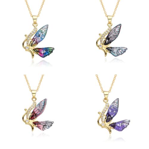 Collier en laiton cubique Zircon Micro Pave, avec résine, papillon, Placage, pavé de micro zircon & pour femme, plus de couleurs à choisir Environ 41-50 cm, Vendu par PC