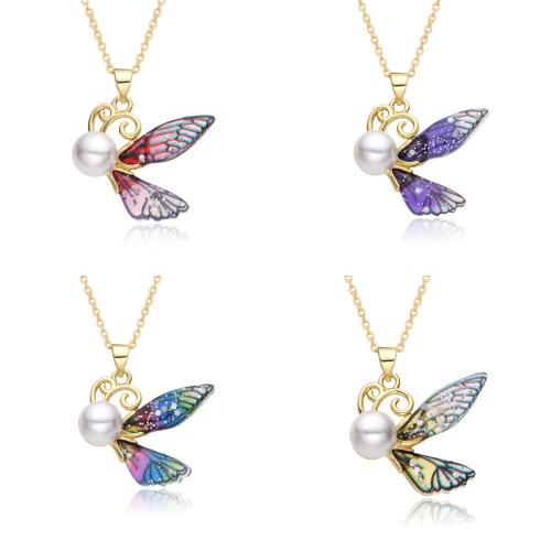 Brass Jewelry Necklace, with Resin & Plastic Pearl, Butterfly, plated, for woman Approx 41-50 cm 