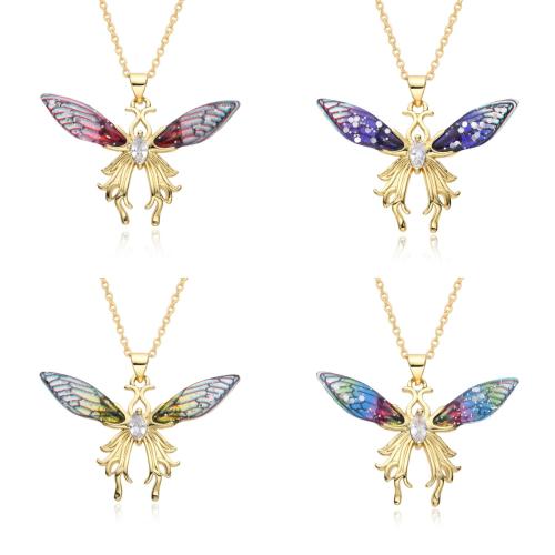 Collier en laiton cubique Zircon Micro Pave, avec résine, papillon, Placage, pavé de micro zircon & pour femme, plus de couleurs à choisir Environ 41-50 cm, Vendu par PC