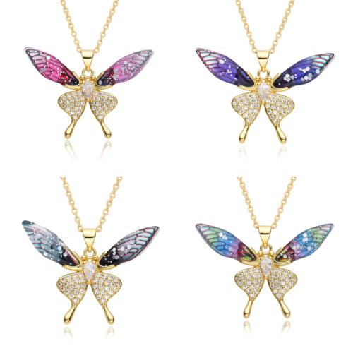 Collier en laiton cubique Zircon Micro Pave, avec résine, papillon, Placage, pavé de micro zircon & pour femme, plus de couleurs à choisir Environ 41-50 cm, Vendu par PC