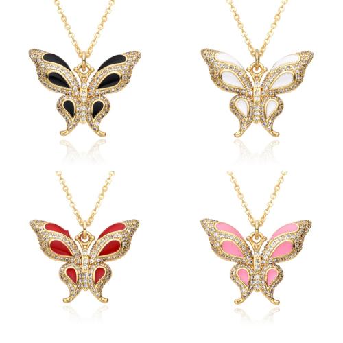 Collier en laiton cubique Zircon Micro Pave, papillon, Placage, pavé de micro zircon & pour femme & émail, plus de couleurs à choisir Environ 41-50 cm, Vendu par PC