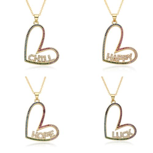 Cúbicos circón Collar de latón Micro pavimenta, metal, Corazón, chapado, diferentes estilos para la opción & micro arcilla de zirconia cúbica & para mujer, dorado, longitud:aproximado 41-50 cm, Vendido por UD