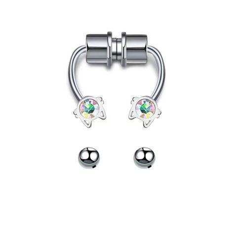 Bijoux de Piercing nez en acier inoxydable, Acier inoxydable 304, avec Aimant & perle de plastique, unisexe & styles différents pour le choix & pavé de micro zircon & émail, plus de couleurs à choisir, Vendu par PC[