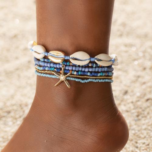 Мода ювелирные изделия anklet, цинковый сплав, с Seedbead & Ракушка, 6 шт. & Женский, разноцветный, продается указан