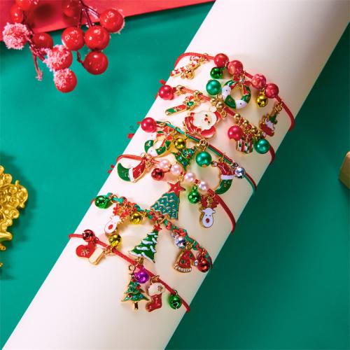 Zinc Alloy Christmas Bracelet, with Wax Cord, plated & for woman & enamel & with rhinestone [