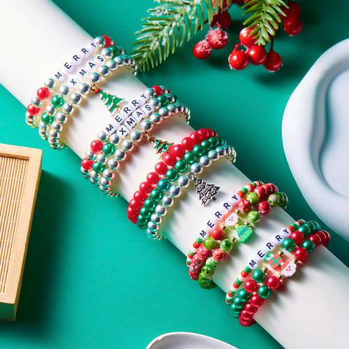 Pulsera de Navidad de la aleación de zinc, con Arcilla polimero & Plástico, chapado, diferentes estilos para la opción & para mujer & esmalte & con diamantes de imitación, más colores para la opción, Vendido por UD