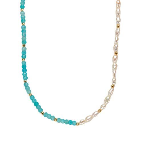 Argent sterling 925 collier, avec Amazonite & perle d'eau douce cultivée, avec 6cm chaînes de rallonge, fait à la main, bijoux de mode & pour femme Environ 38 cm, Vendu par PC[