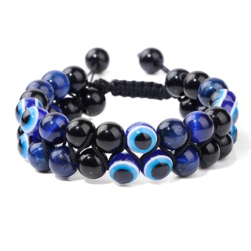 Evil Eye Jewelry Bracelet, Agate, handmade, Double Layer & Adjustable & fashion jewelry & Unisex Approx 19 cm [