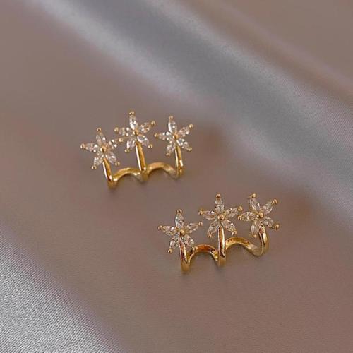 Cubic Zirconia Micro Pave Brass Earring, fashion jewelry & micro pave cubic zirconia & for woman, golden 