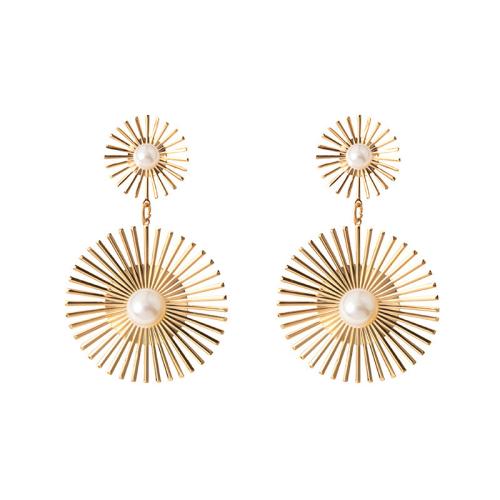 Plastic Stud Earring, Iron, with Plastic Pearl, fashion jewelry & for woman, golden 