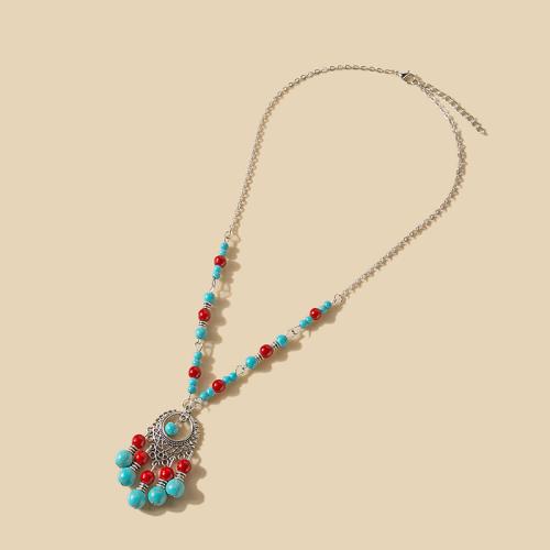 Collier turquoise en alliage de Zinc , avec turquoise, avec 5cm chaînes de rallonge, bijoux de mode & pour femme, plus de couleurs à choisir Environ 40 cm, Vendu par PC