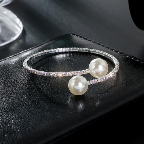 Zinc Alloy Cuff Bangle, with Plastic Pearl, fashion jewelry & for woman & with rhinestone Inner Approx 55mm 