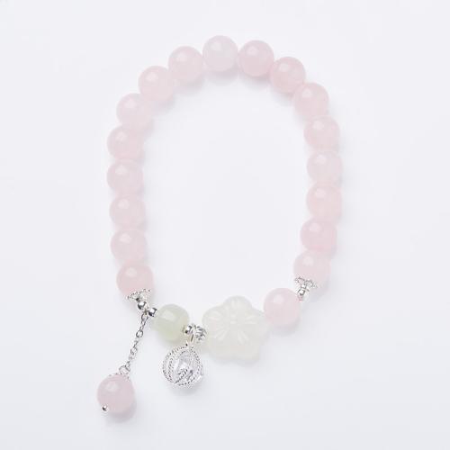 Bracelets quartz, quartz rose, avec agate blanche, fait à la main, bijoux de mode & pour femme Environ 14-16 cm, Vendu par PC