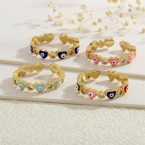 Evil Eye Jewelry Finger Ring, Brass, gold color plated, evil eye pattern & micro pave cubic zirconia & for woman & enamel 