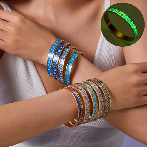 Stainless Steel Bangle, 304 Stainless Steel, Vacuum Ion Plating & for woman & luminated & enamel [