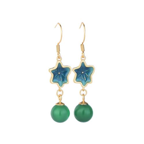 Gemstone Drop Earring, Zinc Alloy, with Chalcedony, fashion jewelry & for woman, green, 40mm 