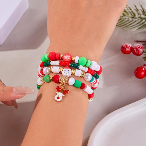 Pulsera de Navidad de la aleación de zinc, con Acrílico, Diseño de Navidad & Joyería & diferentes estilos para la opción & para mujer & con diamantes de imitación, más colores para la opción, Vendido por Set