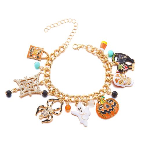 Zinklegierung Armband, mit Verlängerungskettchen von 6cm, Design für Halloween & Modeschmuck & für Frau & mit Strass, goldfarben, Länge:ca. 16 cm, verkauft von PC