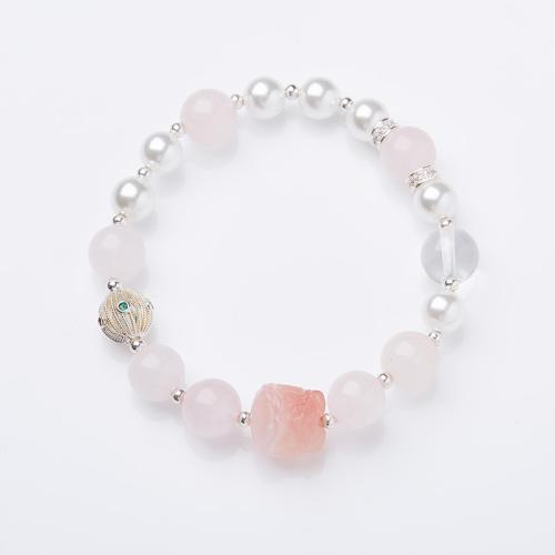 Bracelets quartz, quartz rose, avec Shell Pearl, fait à la main, bijoux de mode & pour femme Environ 14-16 cm, Vendu par kg