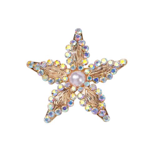 Broche de diamantes de imitación de la aleación de Zinc, con Perlas plásticas, Estrella, Joyería & unisexo & con diamantes de imitación, 57x59mm, Vendido por UD