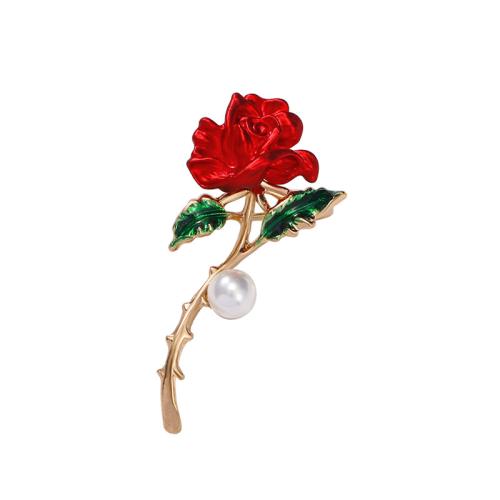 Enamel Brooch, Zinc Alloy, with Plastic Pearl, Rose, fashion jewelry & for woman 