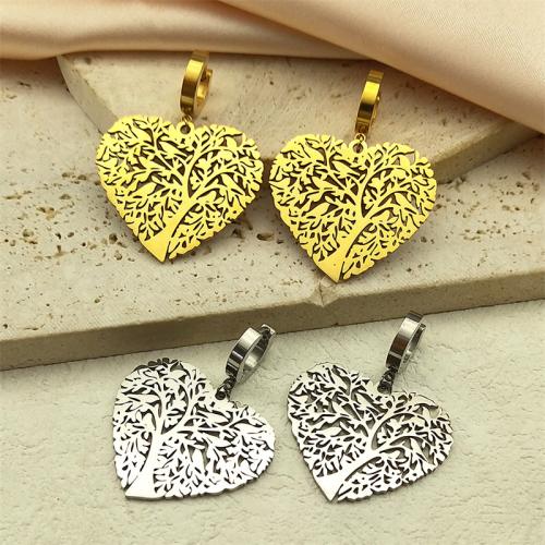 Huggie Hoop Drop Earring, 304 Stainless Steel, Heart, fashion jewelry & for woman & hollow 