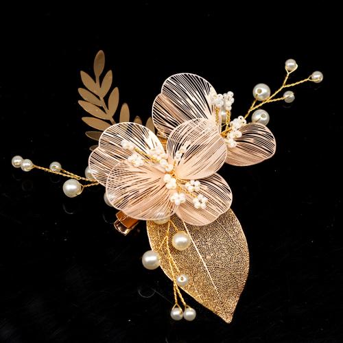 Alligator Hair Clip, Brass, with Plastic Pearl, fashion jewelry & for woman 