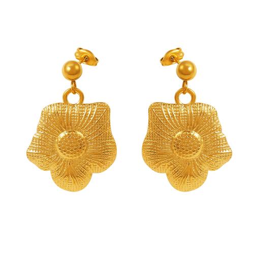 Titanstahl Tropfen Ohrring, Blume, Modeschmuck & für Frau, goldfarben, 32x21mm, verkauft von Paar