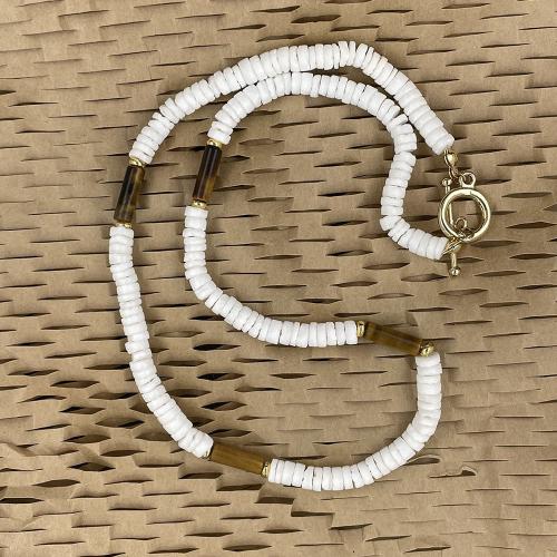 Collar de concha, Nácar Blanca, con Piedra natural & acero inoxidable 316, Recubrimiento iónico al vacío, Estilo bohemio & unisexo, más colores para la opción, longitud:aproximado 45 cm, Vendido por UD